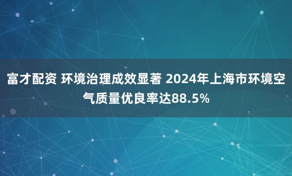 富才配资 环境治理成效显著 2024年上海市环境空气质量优良率达88.5%