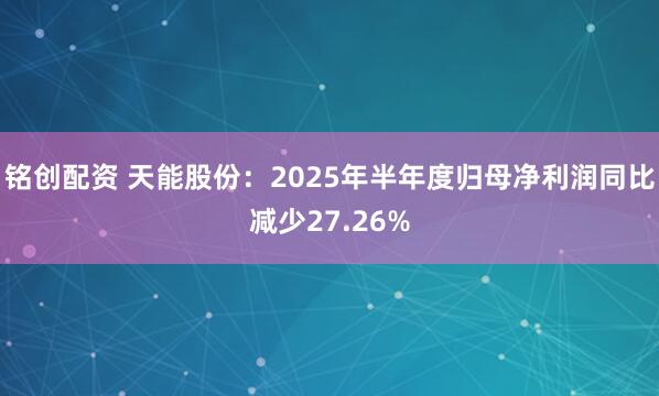 铭创配资 天能股份：2025年半年度归母净利润同比减少27.26%
